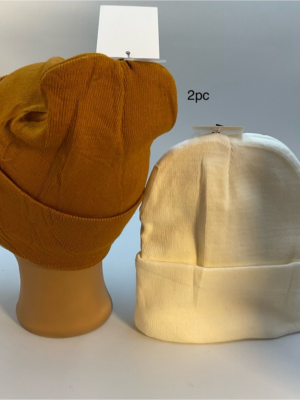 Women’s 2-Pack Satin Knit Beanie Set in Mustard and Cream
